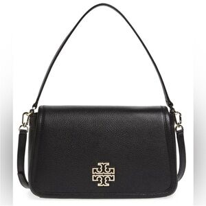 Tory Burch Britten Black Pebbled Leather Shoulder Bag